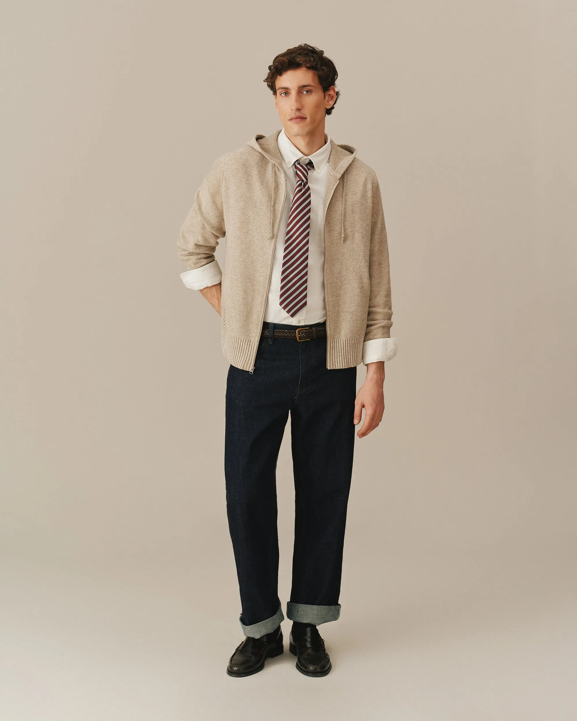 Men's Full Zip Cashmere Hoodie Beige sold by Rowing Blazers