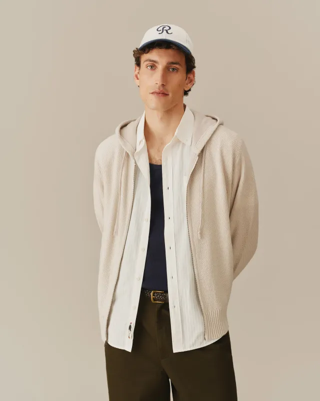 Men's Full Zip Cashmere Hoodie Cream made by Rowing Blazers