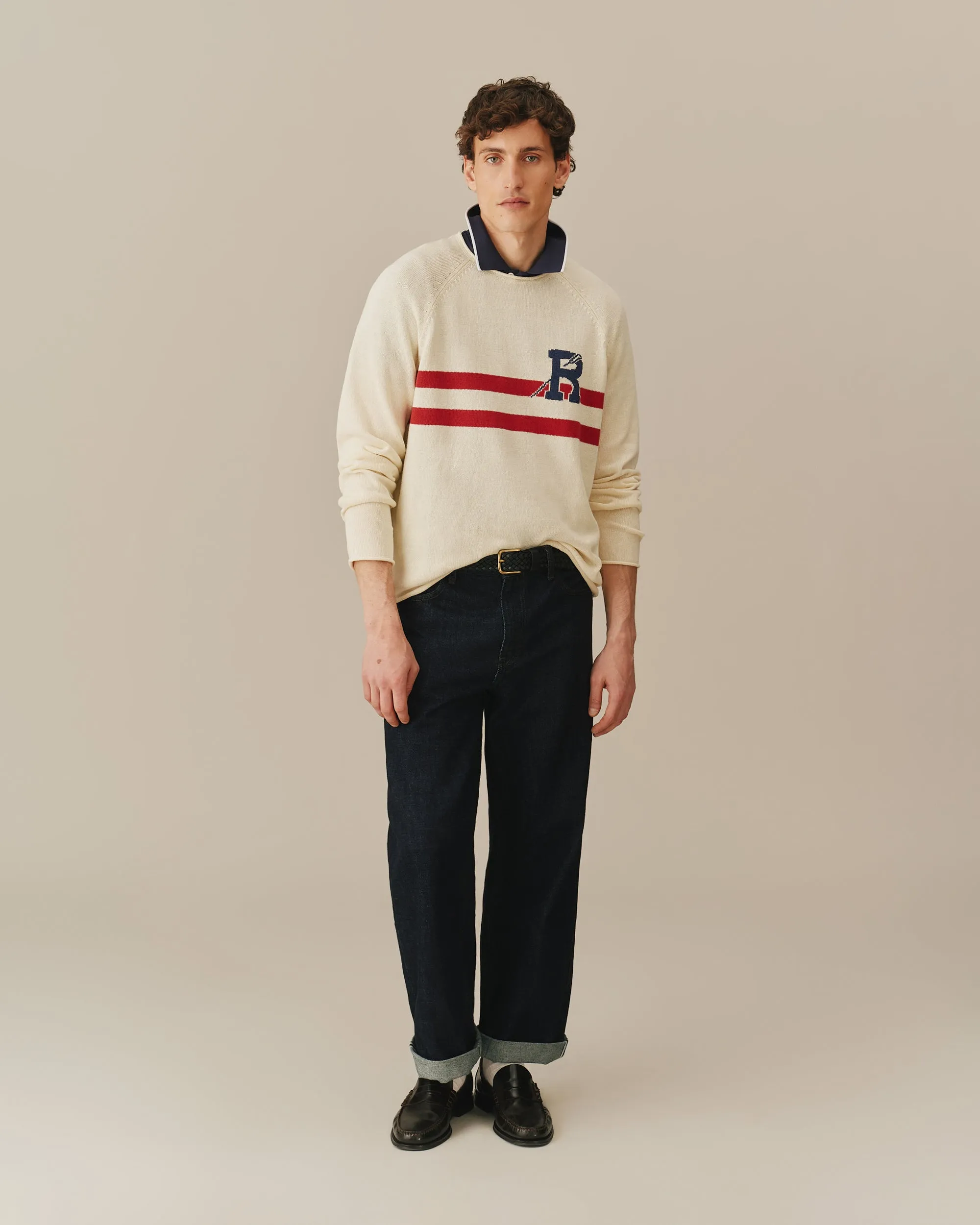 Roll Edge Oar Sweater Cream sold by Rowing Blazers