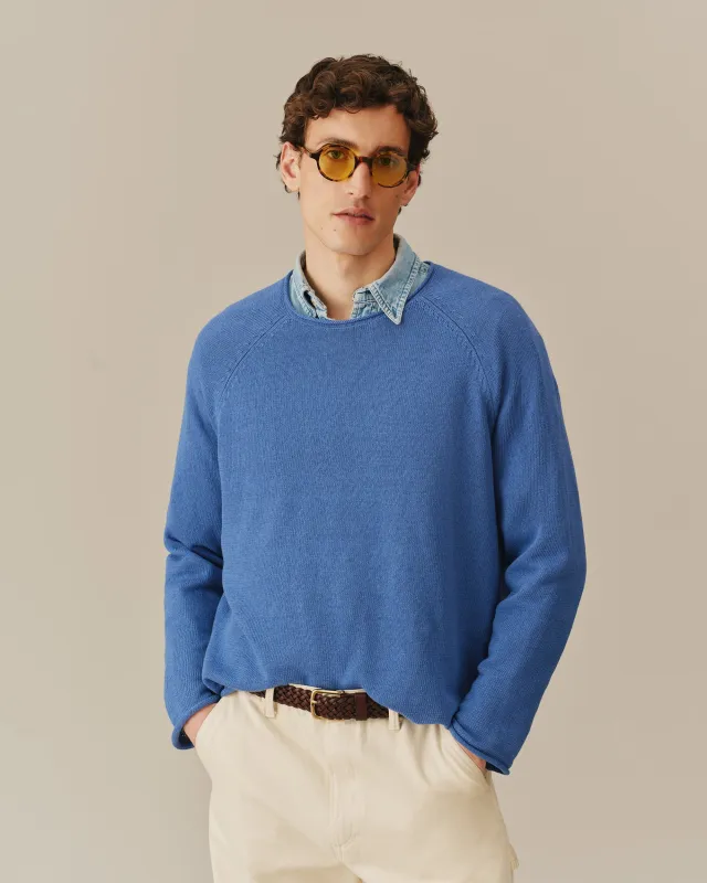 Roll Edge Sweater Blue made by Rowing Blazers