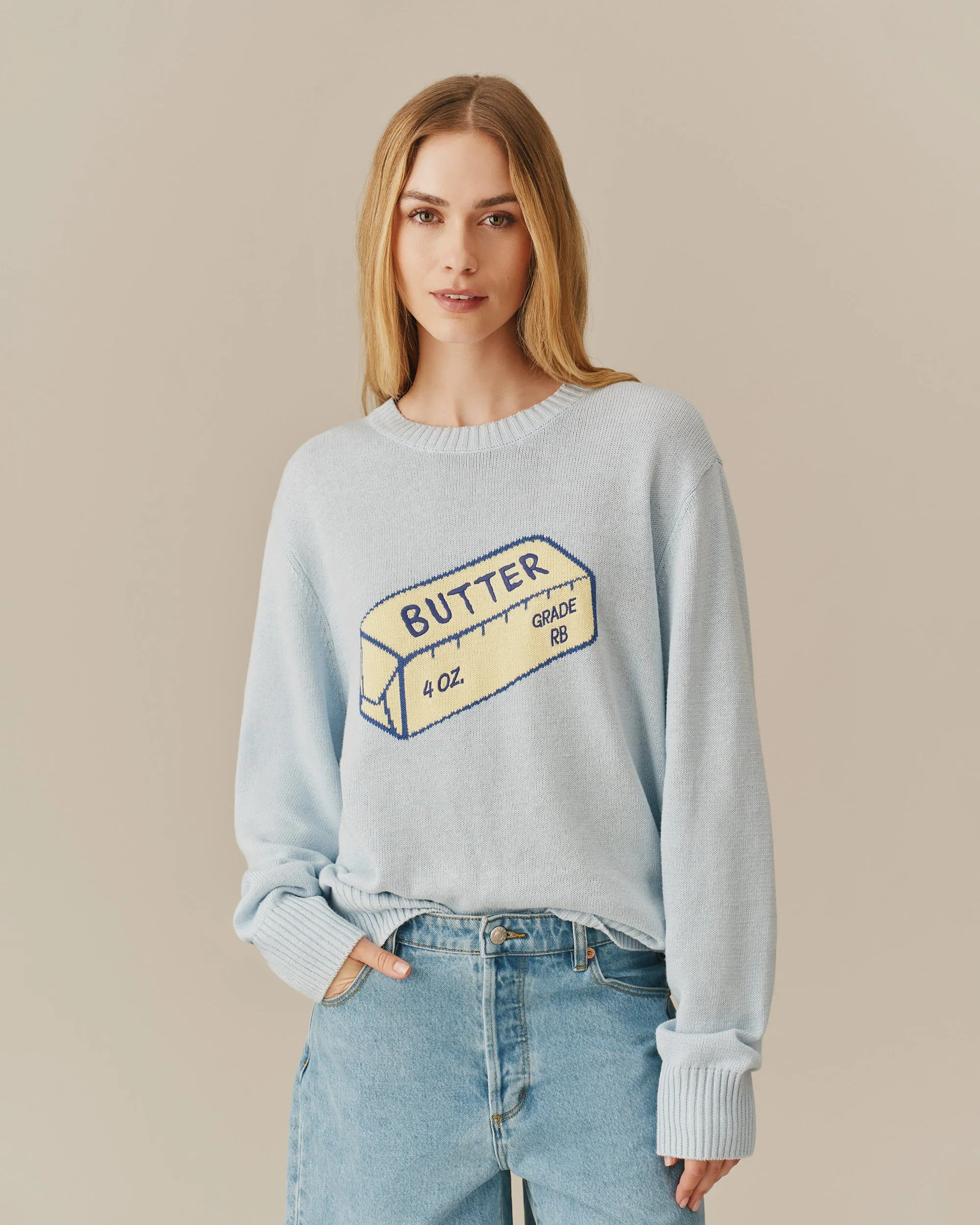 Cotton Linen Butter Sweater Blue sold by Rowing Blazers