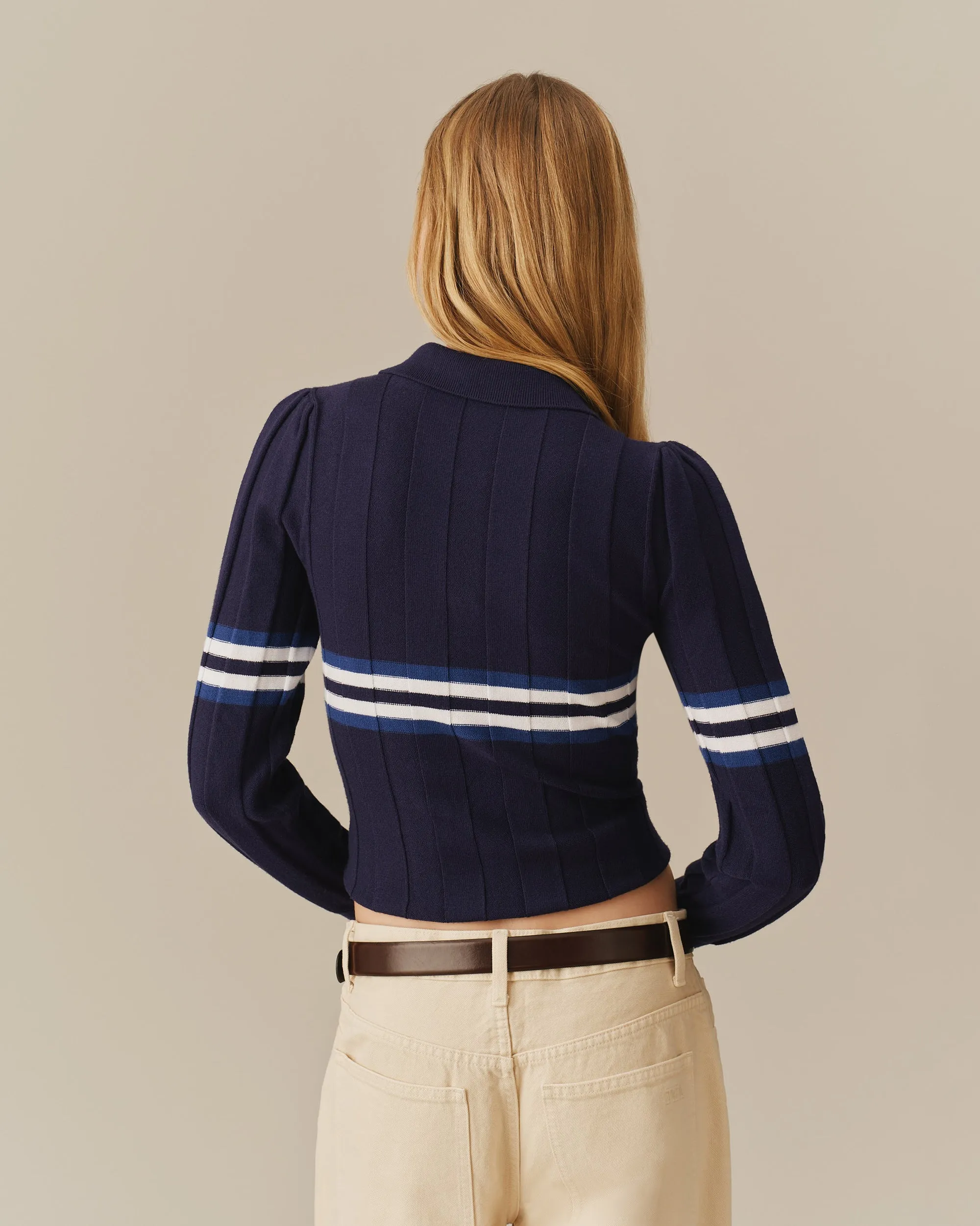 Women's Striped Sweater Polo Navy sold by Rowing Blazers product image thumbnail 5