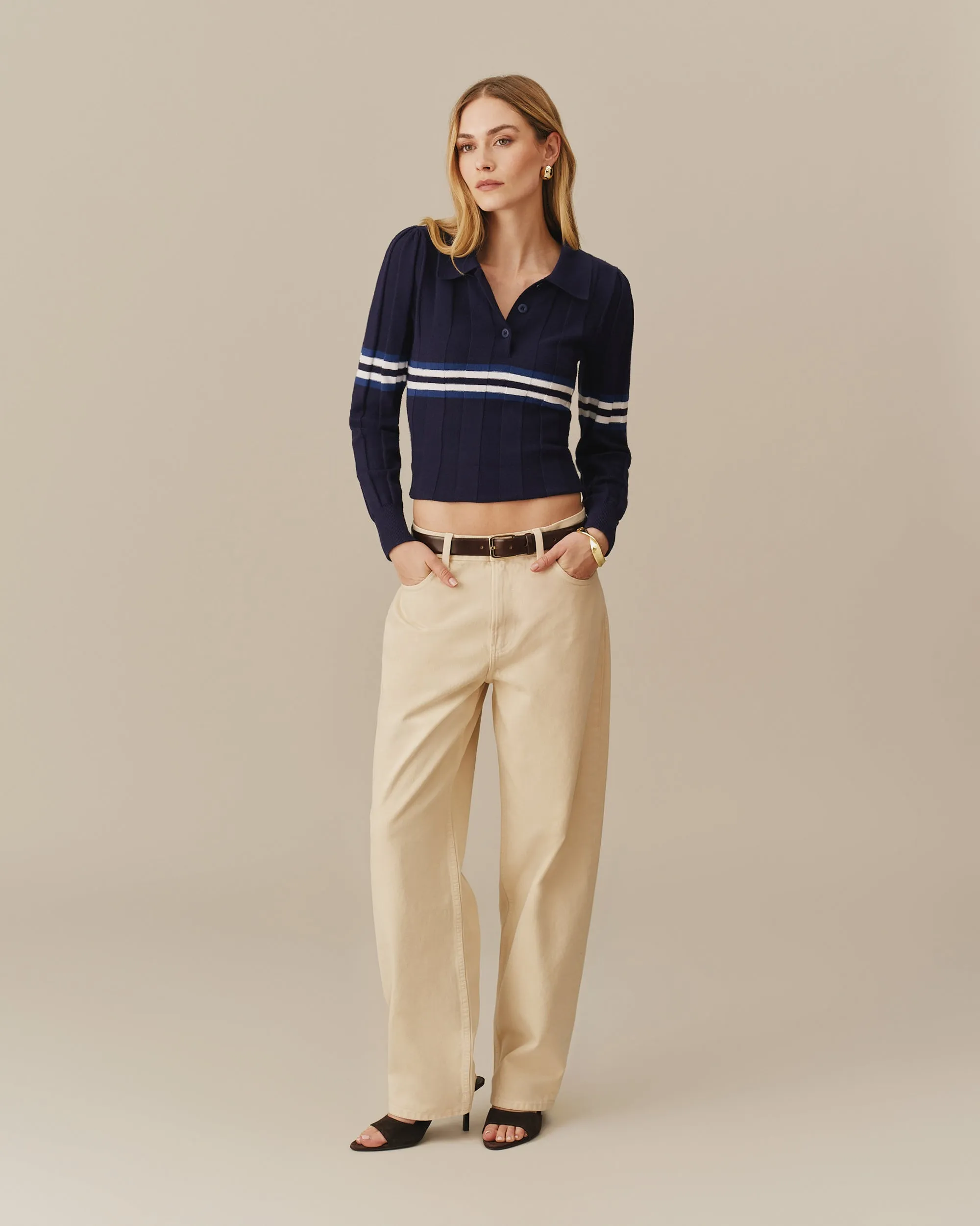 Women's Striped Sweater Polo Navy sold by Rowing Blazers product image thumbnail 4
