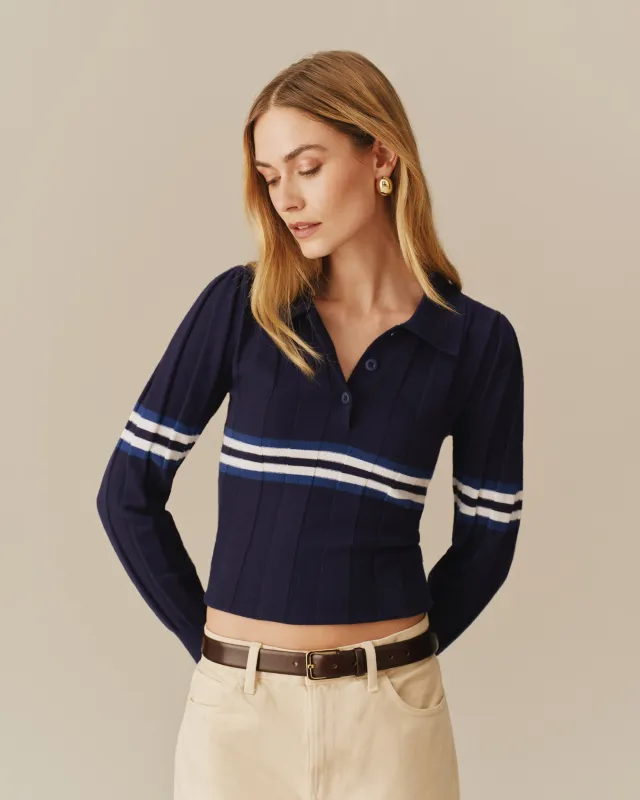 Women's Striped Sweater Polo Navy made by Rowing Blazers