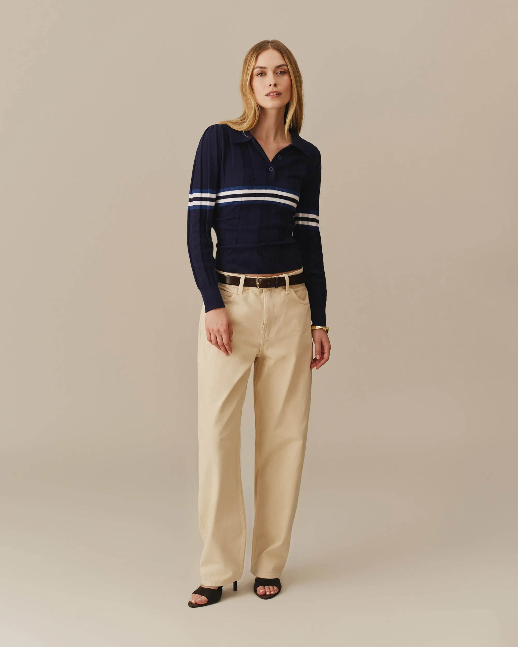 Women's Striped Sweater Polo Navy sold by Rowing Blazers product image thumbnail 3