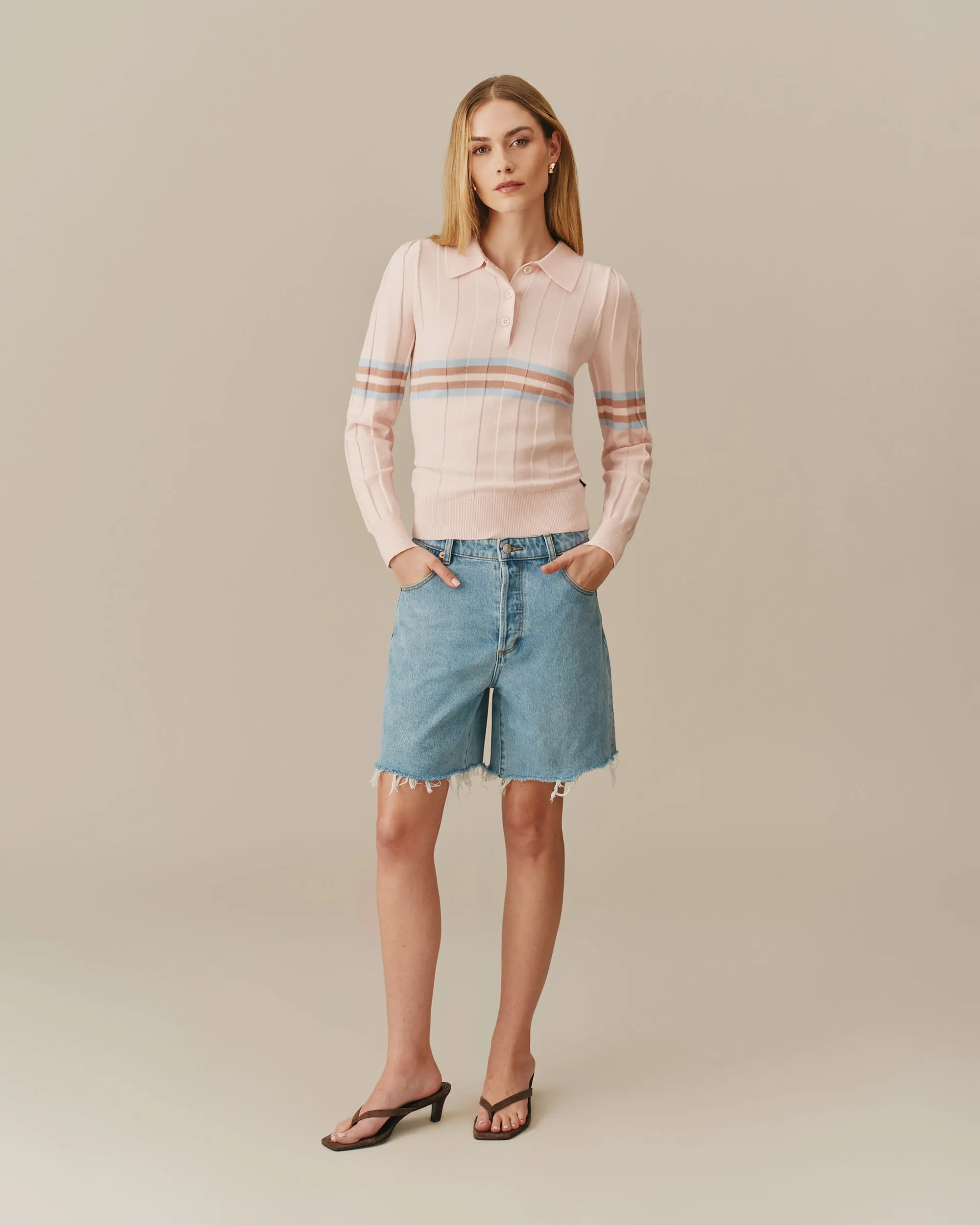 Women's Striped Sweater Polo Pink sold by Rowing Blazers product image thumbnail 2