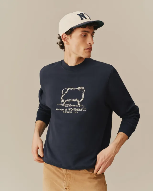 Warm & Wonderful Sheep Crewneck Navy made by Rowing Blazers