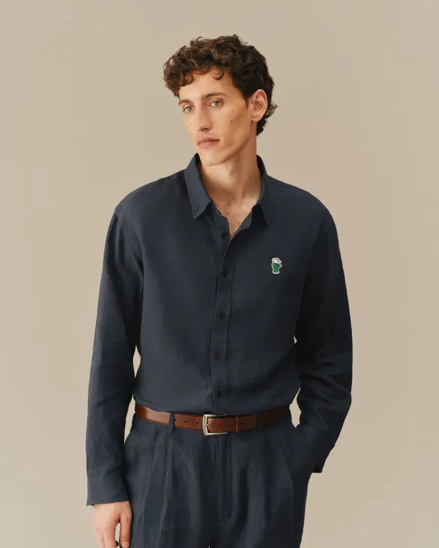 Men’s Relaxed Linen Babar Shirt Navy made by Rowing Blazers