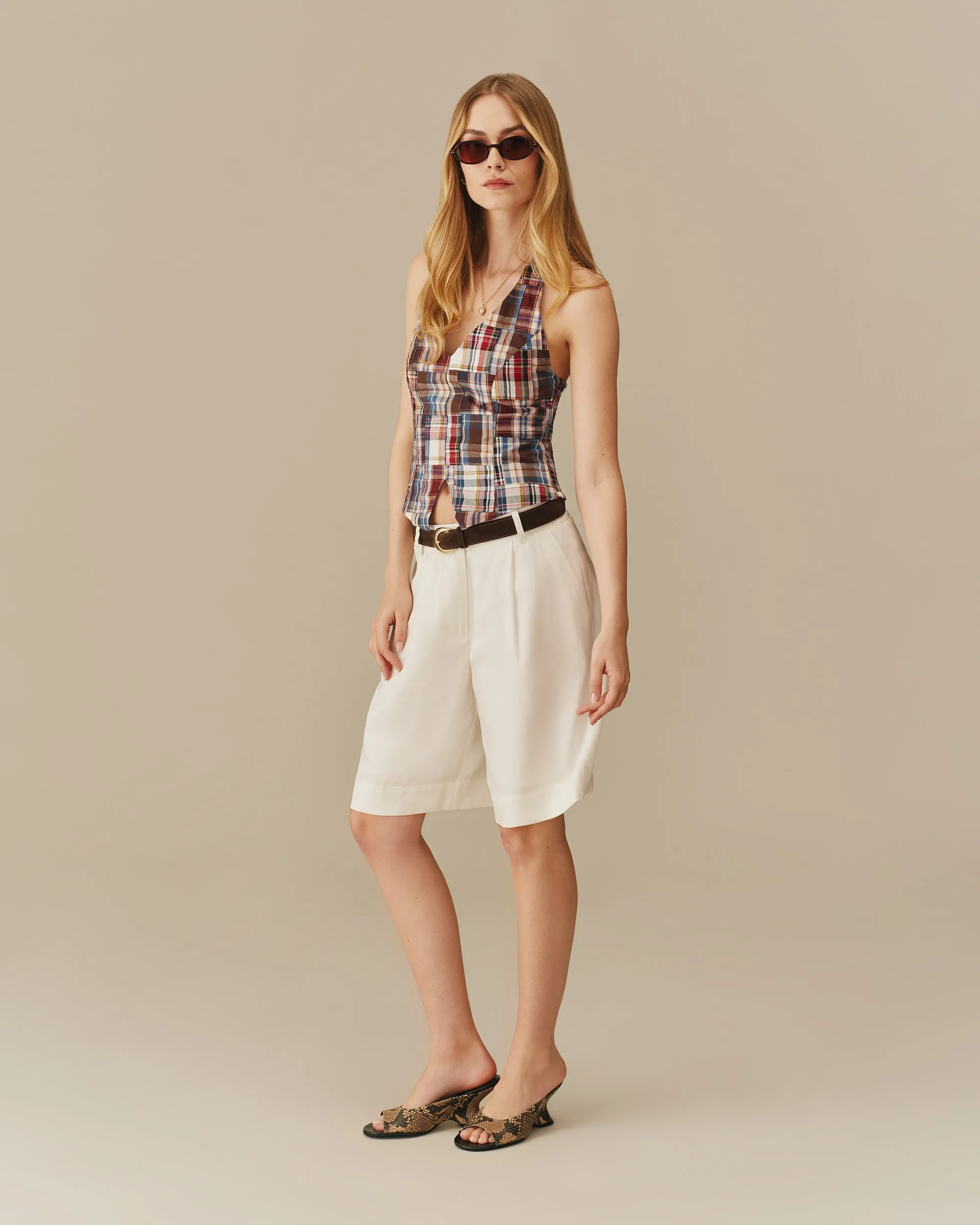 Women's Linen Tencel Bermuda Trouser Short White sold by Rowing Blazers