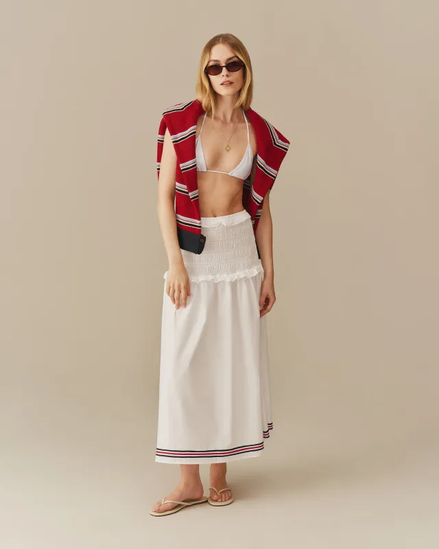 Women's Cotton Smocked Skirt with Ribbon White made by Rowing Blazers