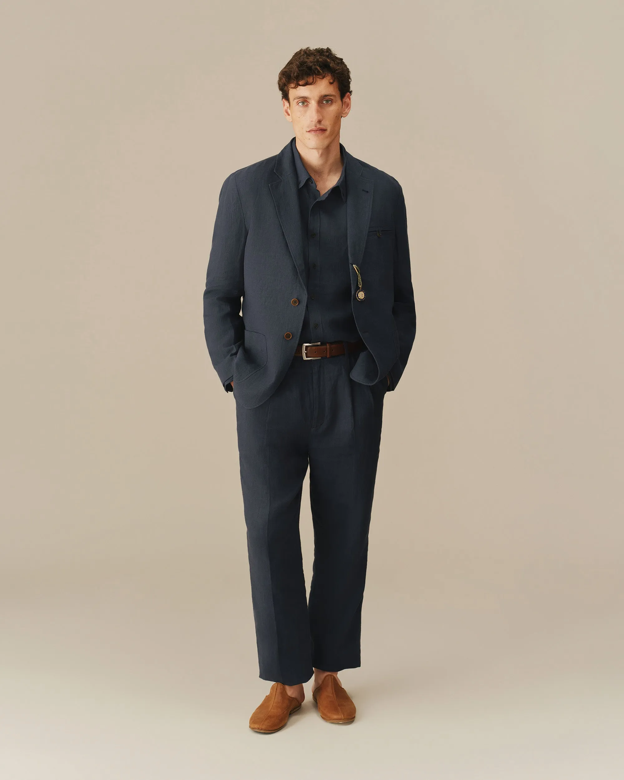 Men’s Welt Pocket Linen Blazer Navy sold by Rowing Blazers