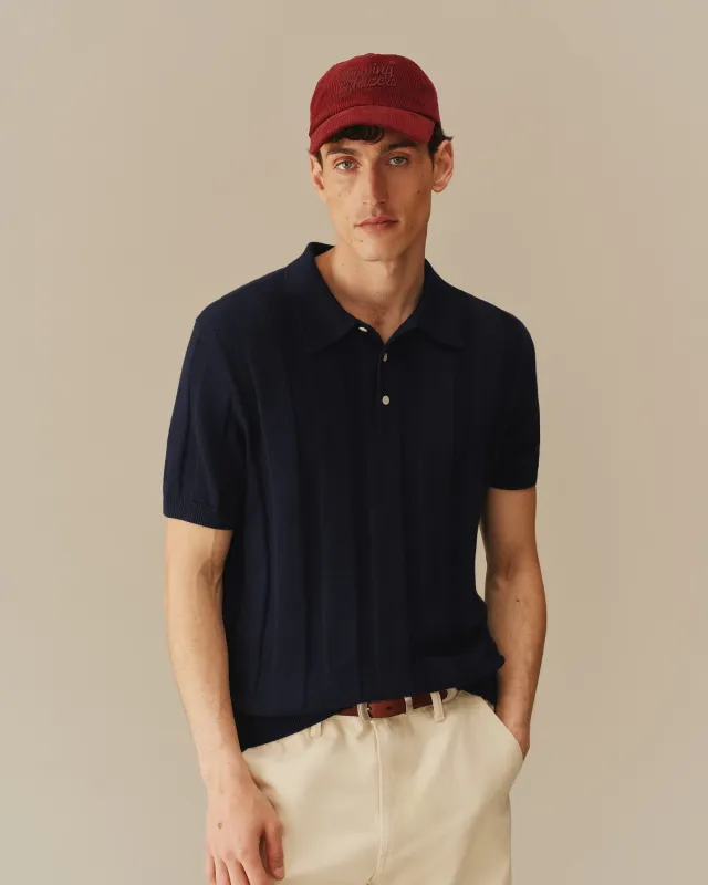 Men's Cotton Silk Sweater Polo Navy made by Rowing Blazers
