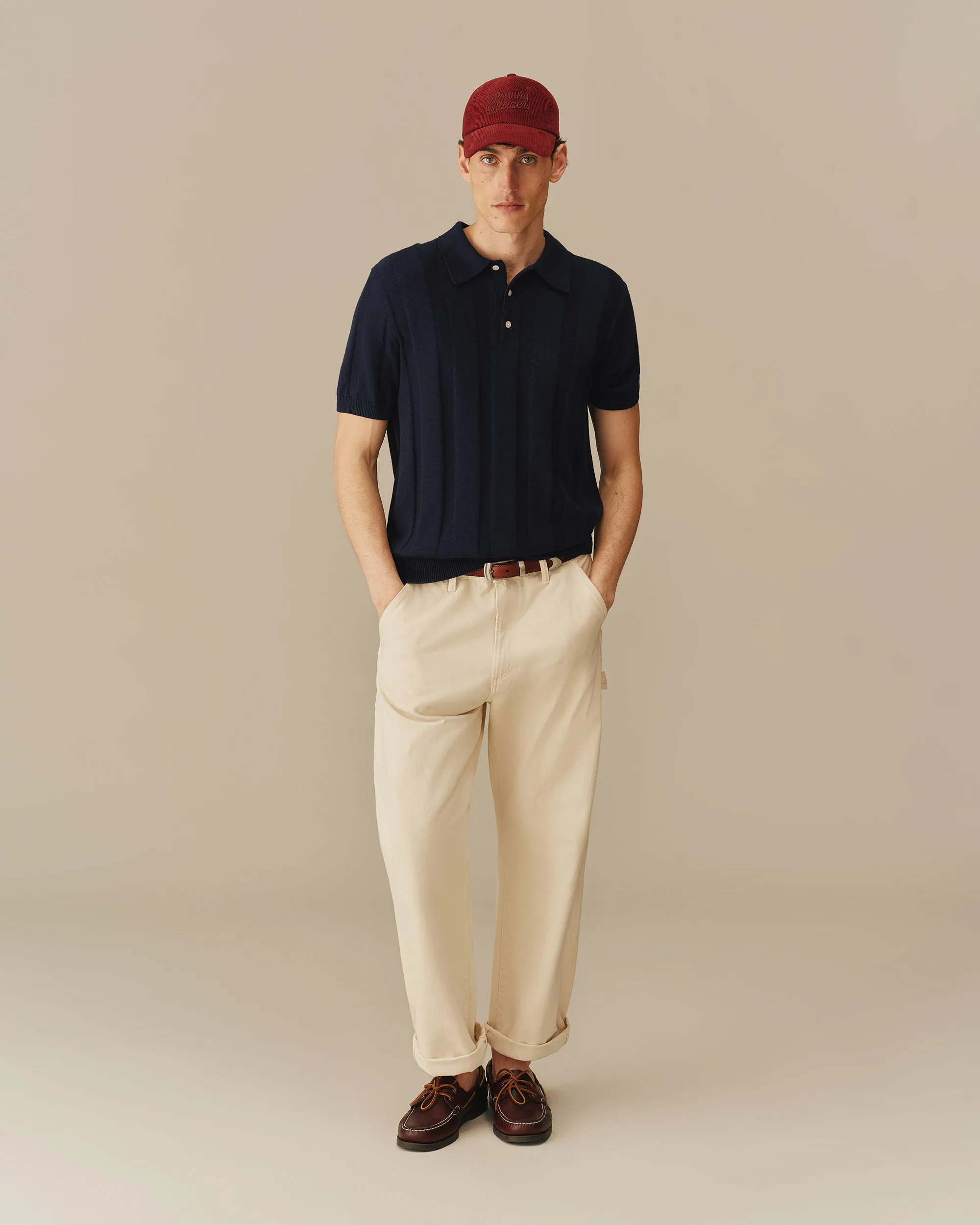 Men's Cotton Silk Sweater Polo Navy sold by Rowing Blazers product image thumbnail 3