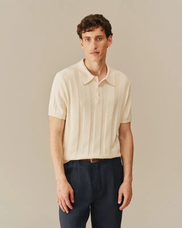 Men's Cotton Silk Sweater Polo Cream made by Rowing Blazers