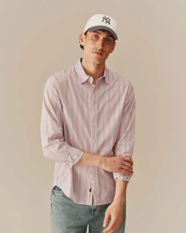 Men's Cotton Running Stripe Shirt Pink made by Rowing Blazers