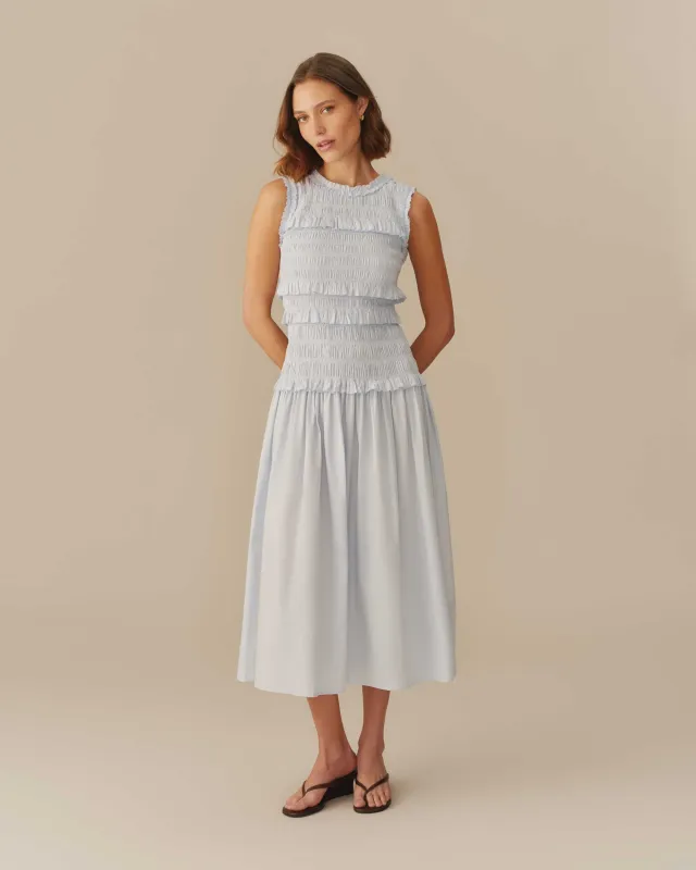 Women's Cotton Smocked Dress Blue made by Rowing Blazers