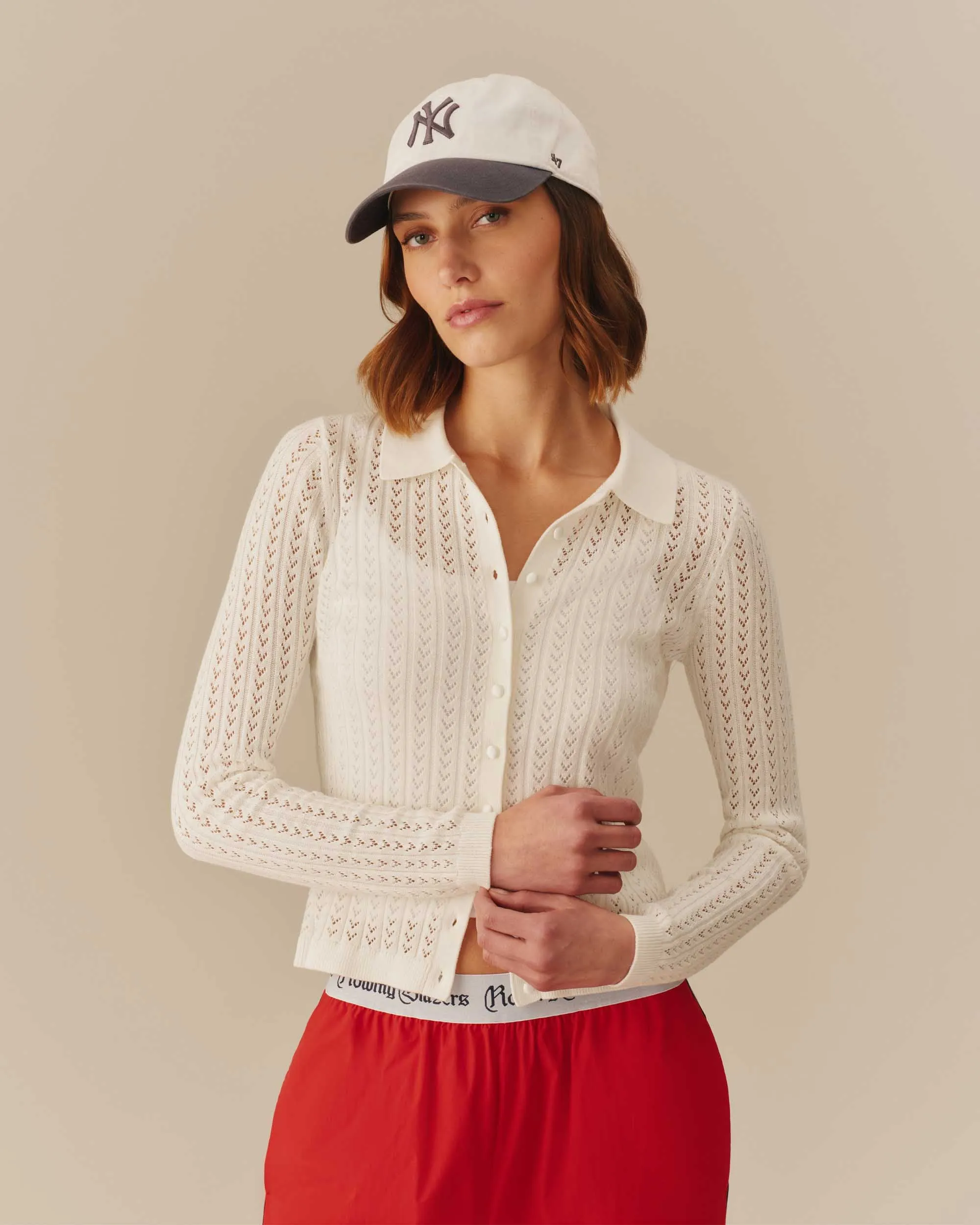 Lightweight Pointelle Cardigan White sold by Rowing Blazers product image thumbnail 2