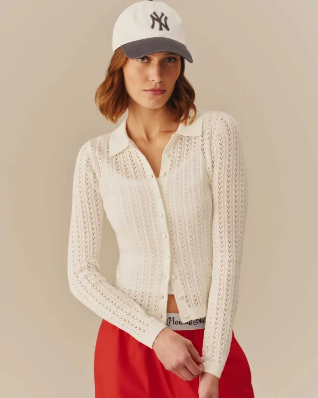 Lightweight Pointelle Cardigan White made by Rowing Blazers