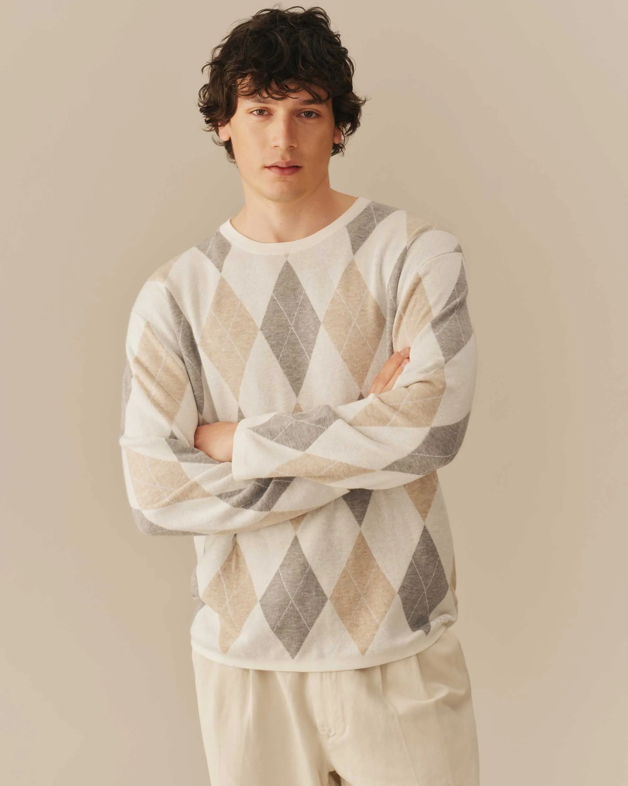 Linen Blend Lightweight Argyle Sweater Beige sold by Rowing Blazers product image thumbnail 2