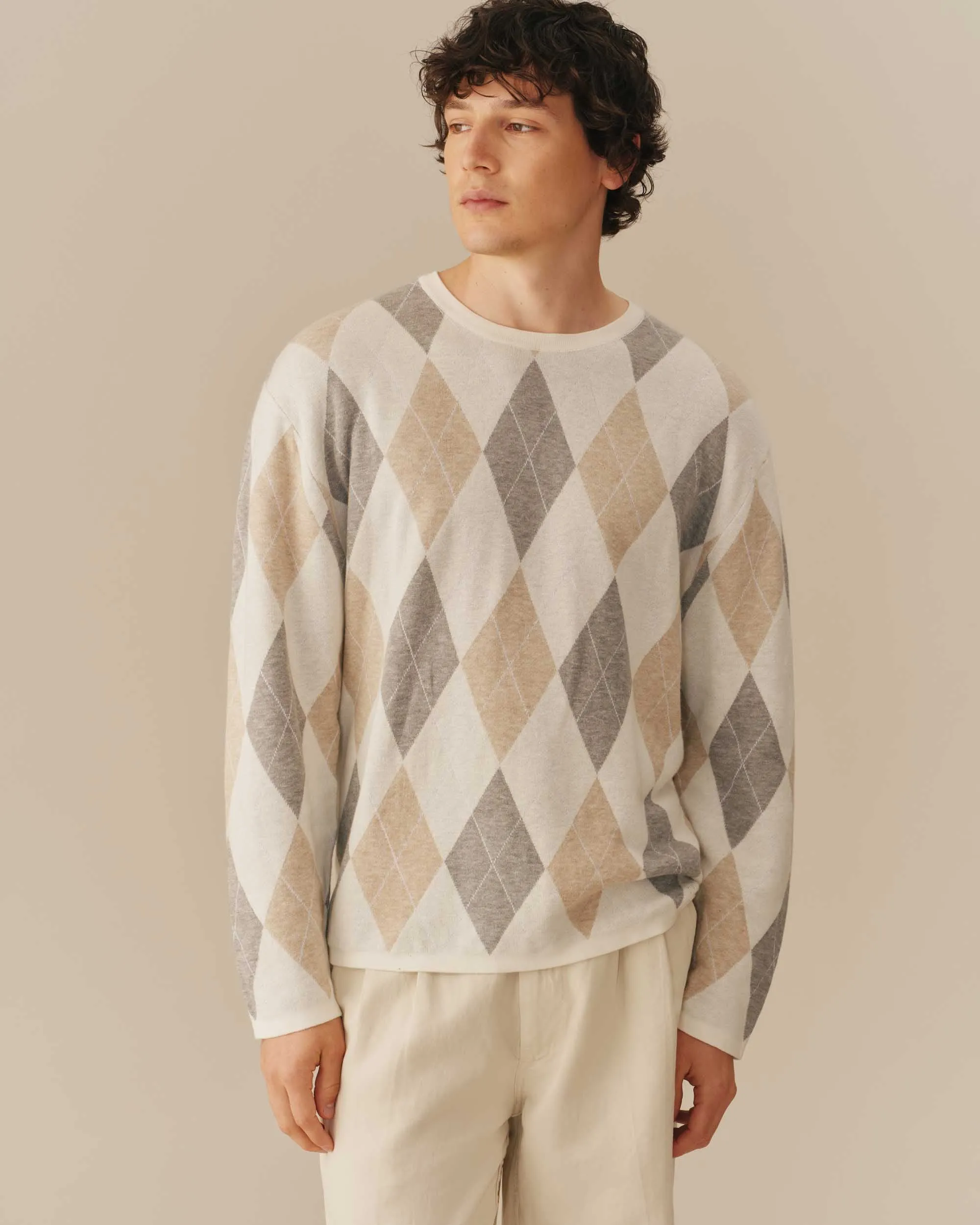 Linen Blend Lightweight Argyle Sweater Beige sold by Rowing Blazers product image thumbnail 5