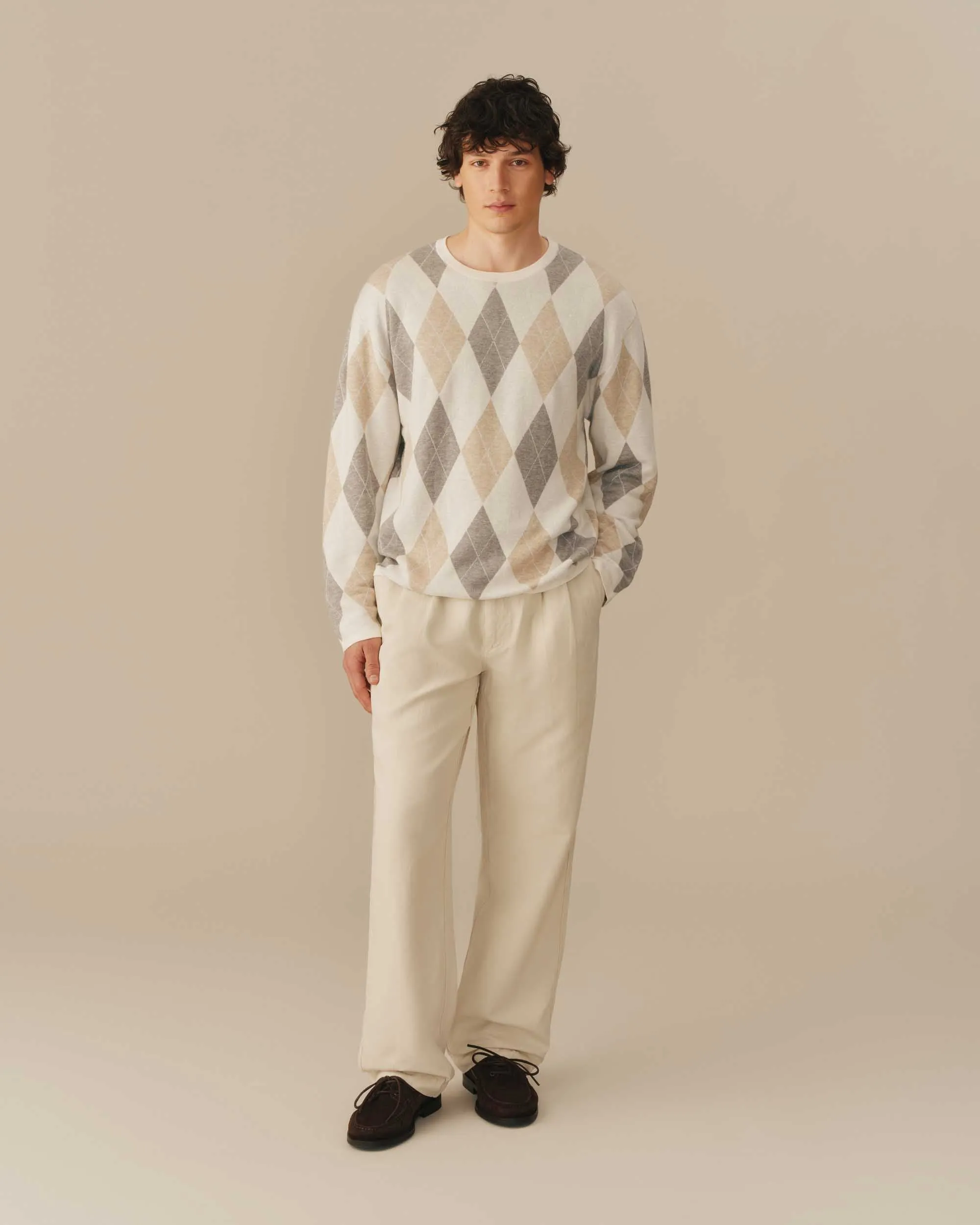 Linen Blend Lightweight Argyle Sweater Beige sold by Rowing Blazers product image thumbnail 4