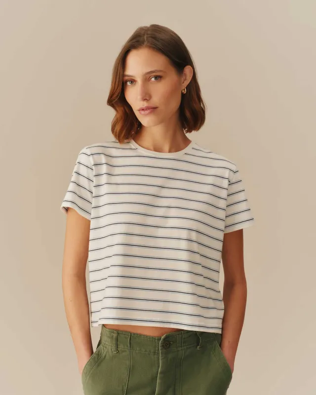 Women's Easy Striped Tee Blue & White made by Rowing Blazers