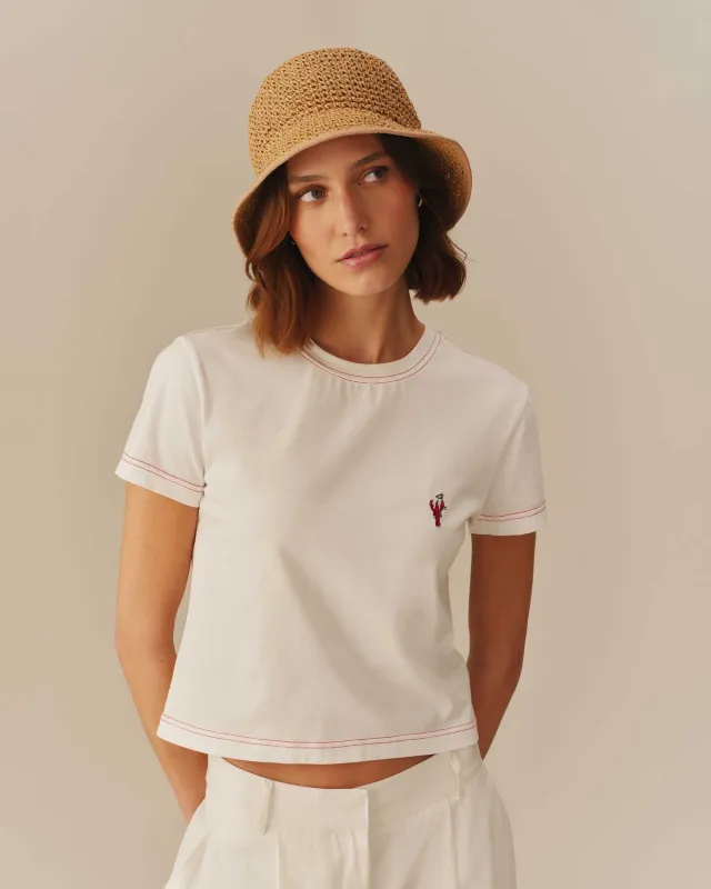 Women's Lobster Embroidered Graphic Tee Cream made by Rowing Blazers