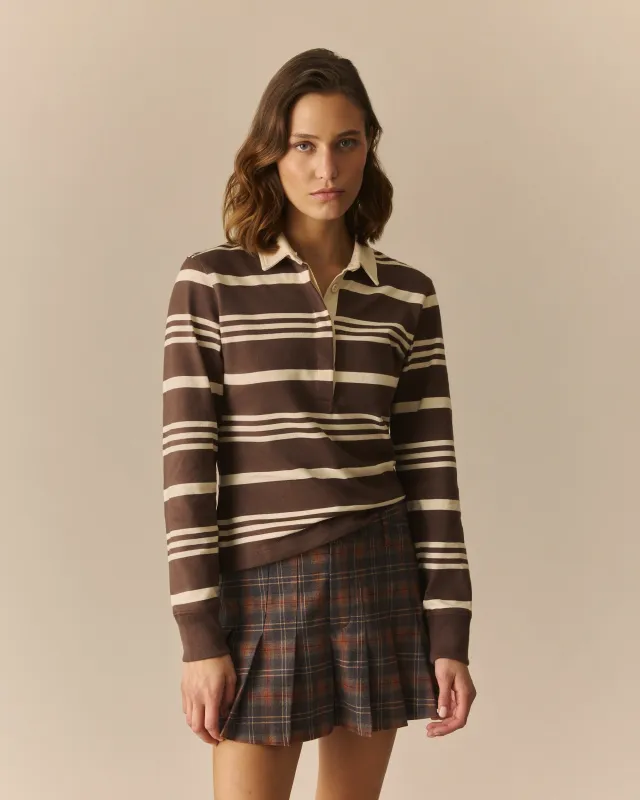 Cameron Fitted Country Striped Rugby Shirt Brown made by Rowing Blazers