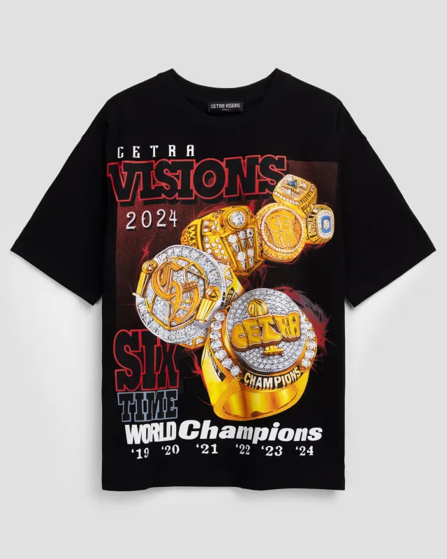 BLACK & RED CHAMPIONSHIP RINGS 19-24' T-SHIRT sold by Cetra Visions
