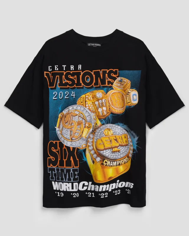 BLACK & ORANGE CHAMPIONSHIP RINGS 19-24' T-SHIRT sold by Cetra Visions