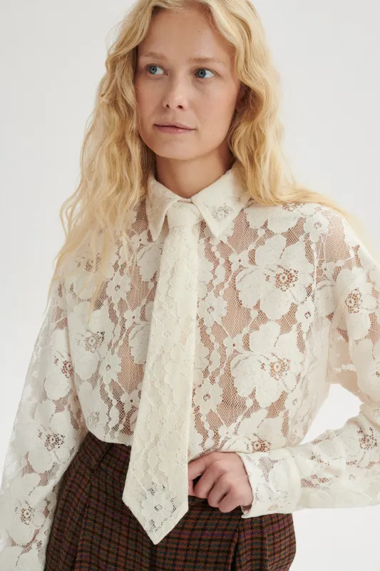 Jules Lace Tie Neck Shirt made by Le Petit Trou