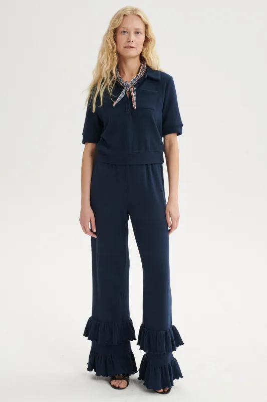 Malone Brushed Cotton Trousers - navy blue sold by Le Petit Trou