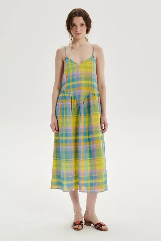 Roche Checked Dress - green made by Le Petit Trou