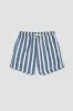 SLATE BLUE STRIPED SWIM TRUNKS sold by Pompeii