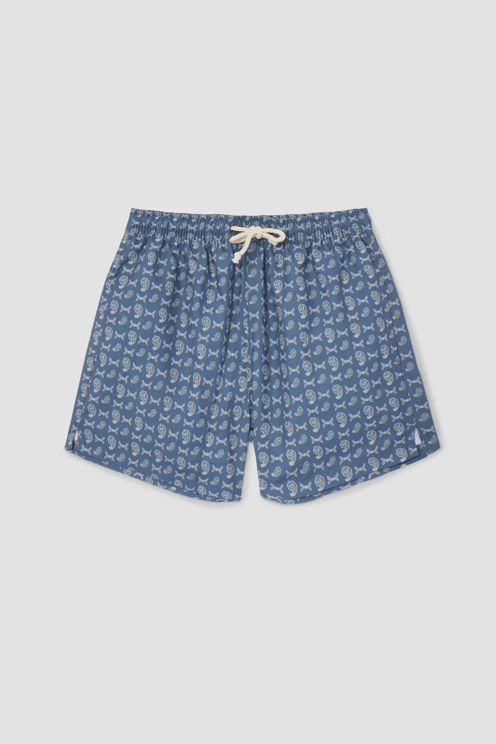 SLATE BLUE MICRO PAISLEY SWIM TRUNKS sold by Pompeii
