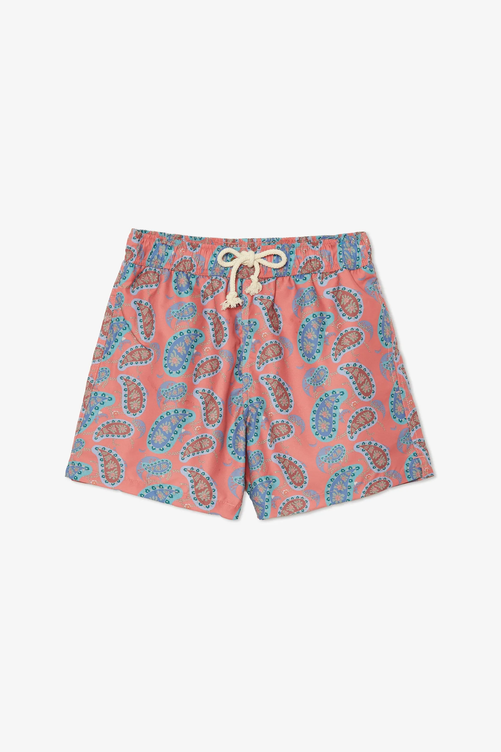 DARK PINK BIG PAISLEY SWIM TRUNKS sold by Pompeii