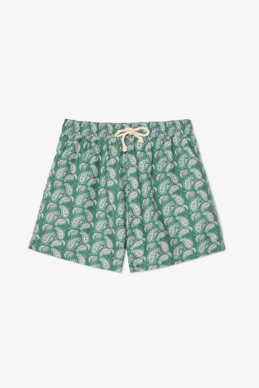 KHAKI BIG PAISLEY SWIM TRUNKS sold by Pompeii