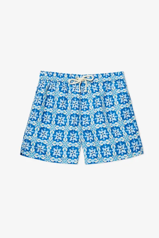 MEDITERRANEAN TILE ROYAL BLUE SWIM TRUNKS sold by Pompeii