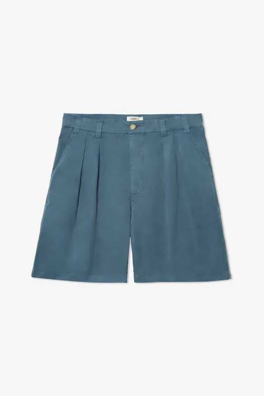 WIDE PLEATED STEEL BLUE SHORTS sold by Pompeii