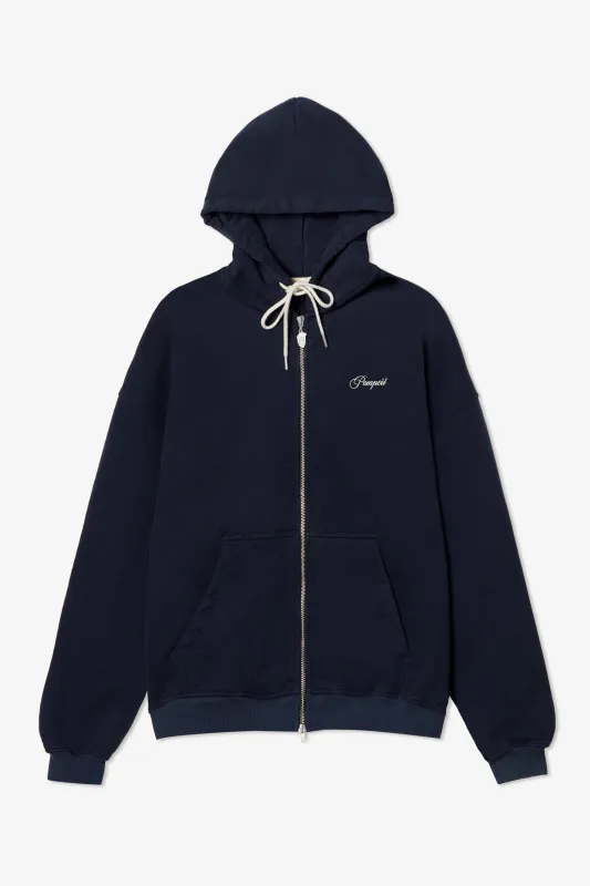 NAVY ZIPPED HOODIE made by Pompeii
