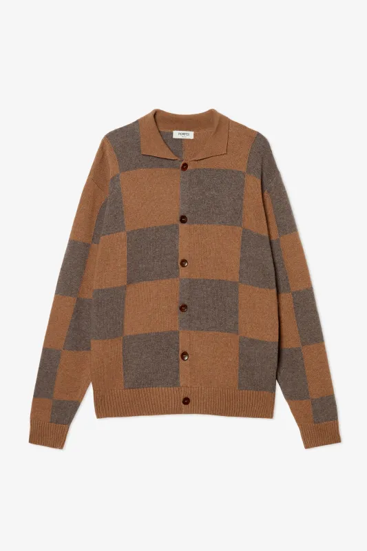 DARK CHOCOLATE CHECKED CARDIGAN POLO SHIRT sold by Pompeii
