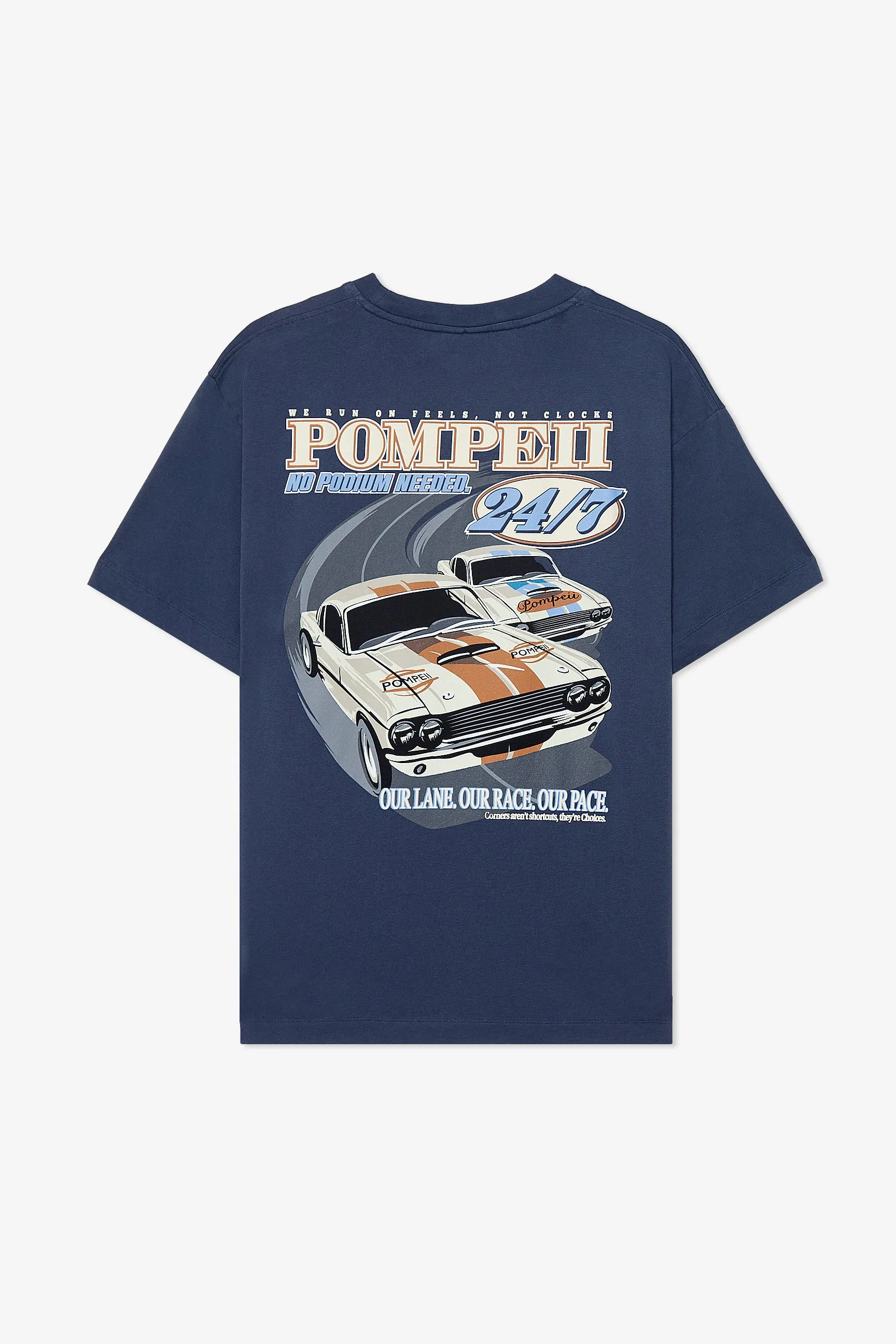 WHAT'S THE RUSH NAVY TEE sold by Pompeii