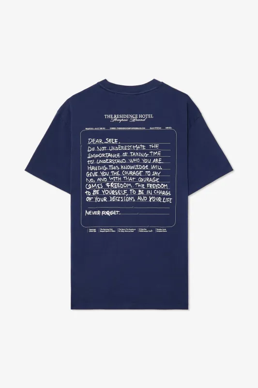 NAVY HOTEL NOTE GRAPHIC TEE sold by Pompeii