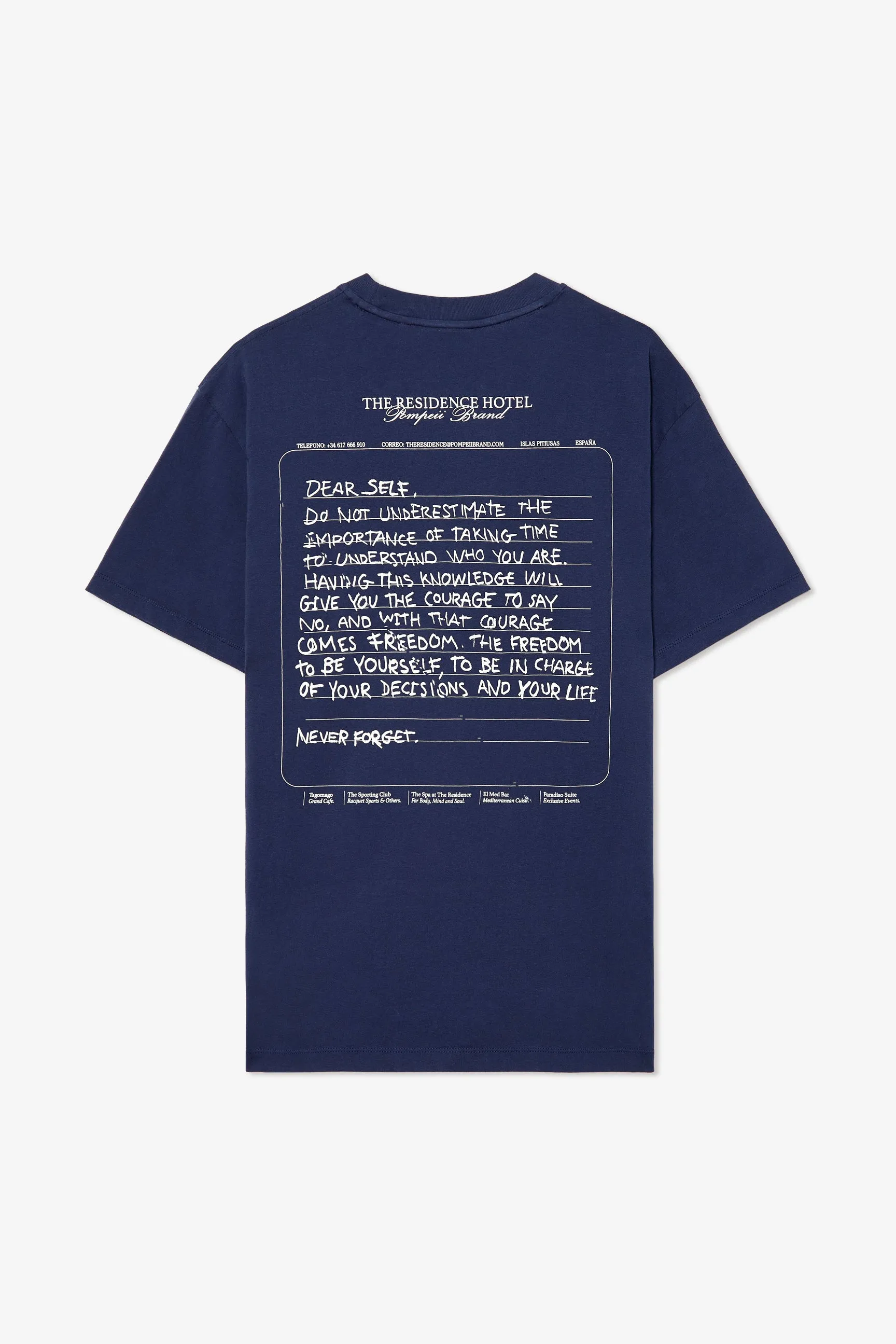 NAVY HOTEL NOTE GRAPHIC TEE sold by Pompeii