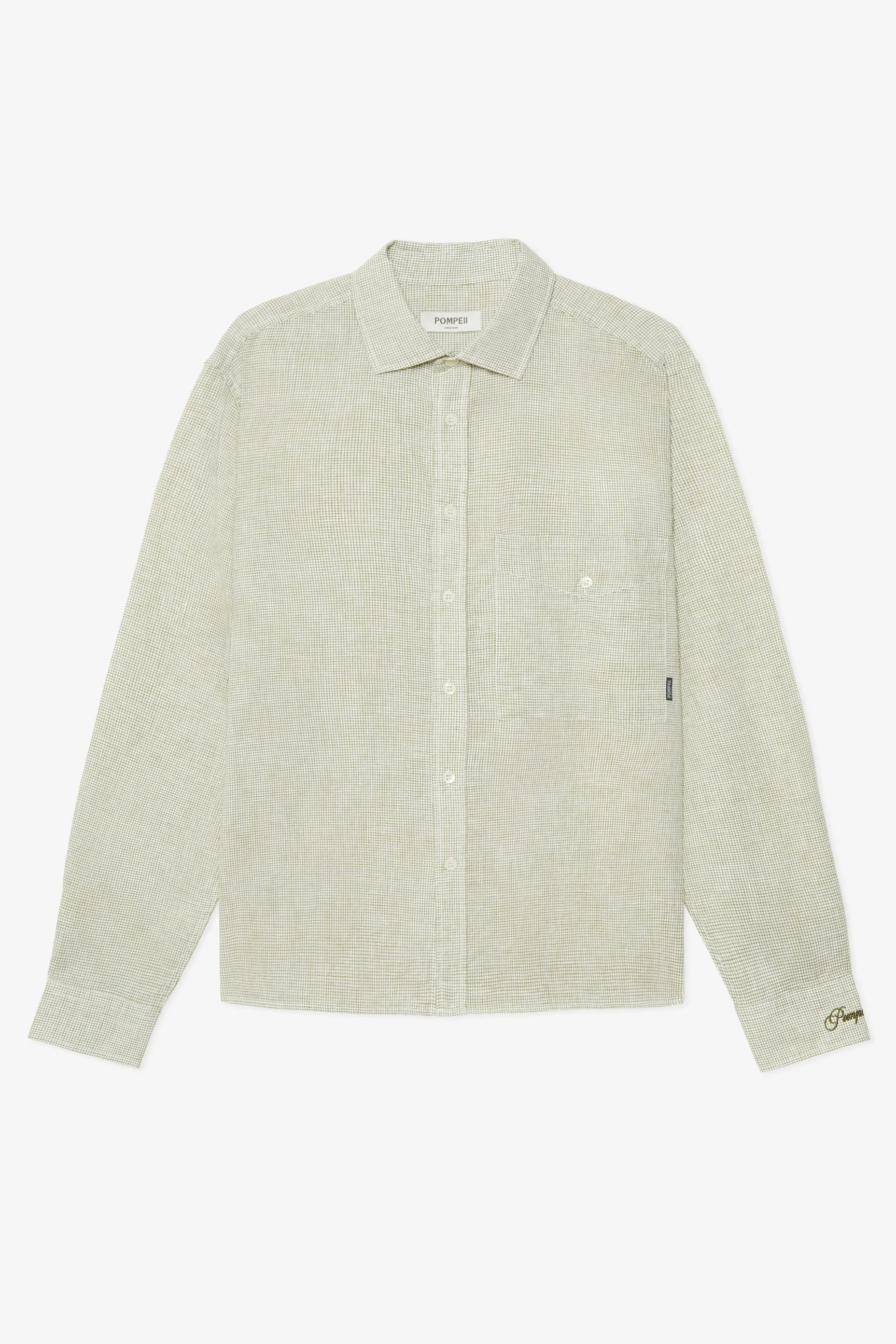 KHAKI MICRO CHECK LINEN BOXY SHIRT sold by Pompeii