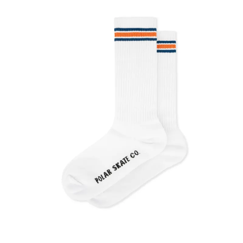 Rib Socks | Long | Stripe - White / Blue / Orange sold by Polar Skate