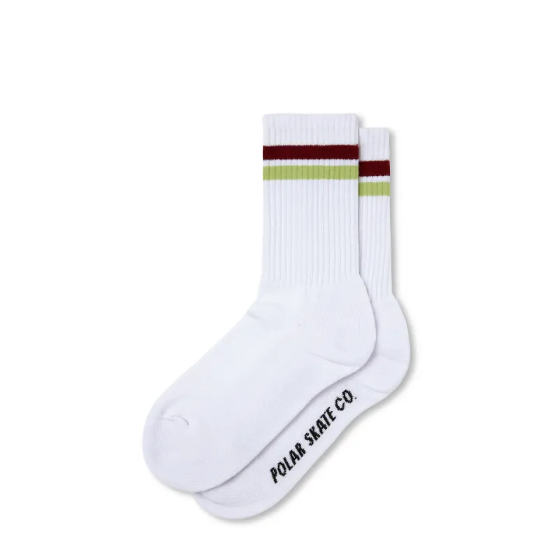 Rib Socks | Stripe - White / Rich Red / Chartreuse sold by Polar Skate