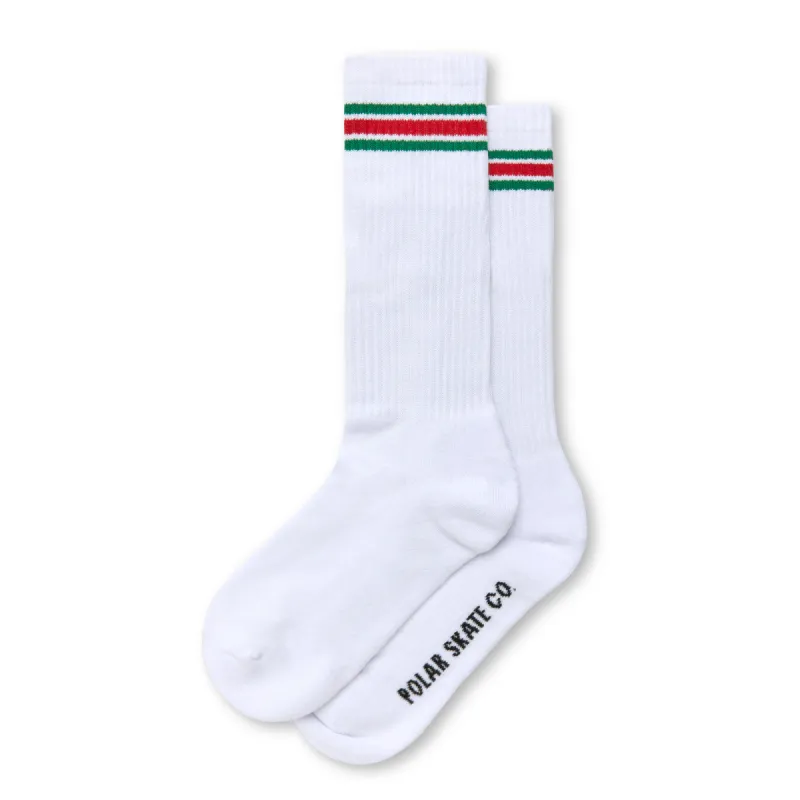 Rib Socks | Long | Stripe - White / Green / Red sold by Polar Skate