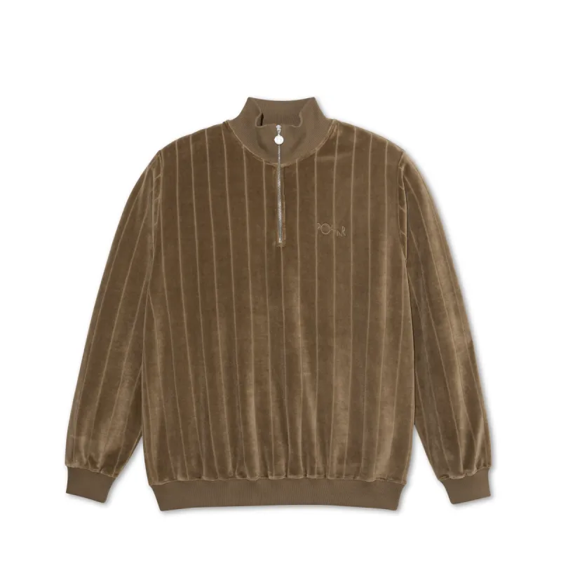 Zip Neck Sweatshirt | Stripe Velour - Beech sold by Polar Skate
