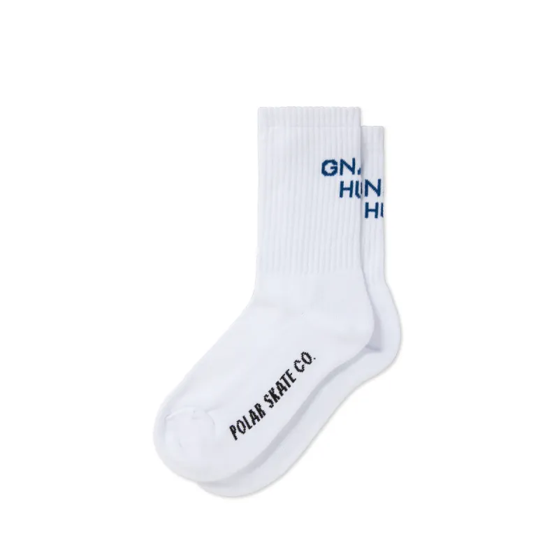 Rib Socks | Gnarly Huh! - White / Blue sold by Polar Skate